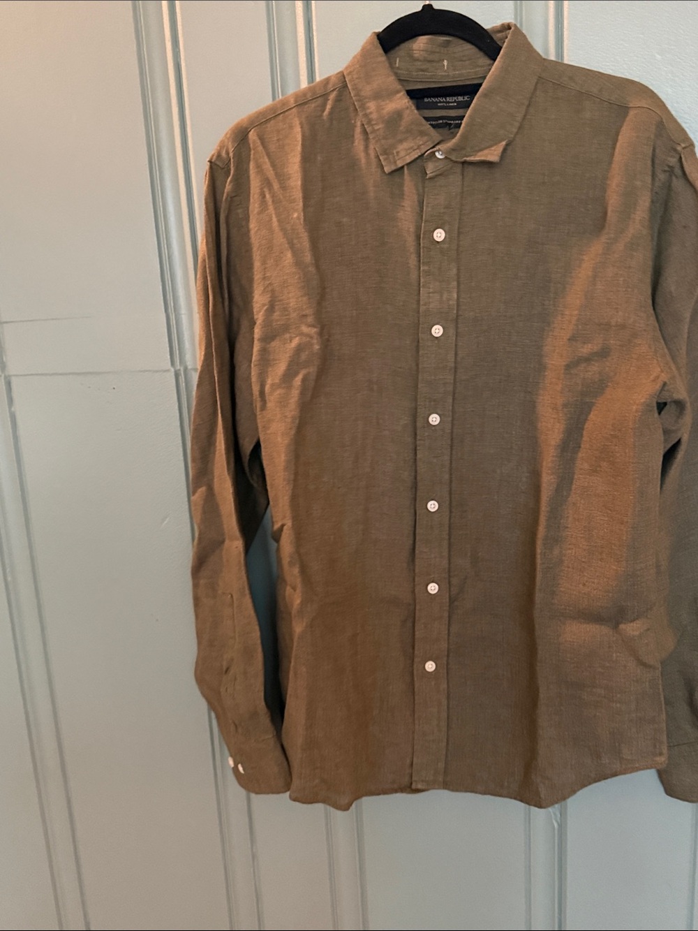 Banana Republic 100% Linen Olive Linen Button-Front Shirt - Picture 4 of 5